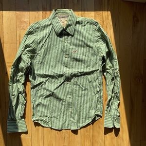 Hollister Green/White Striped Button Down Shirt
